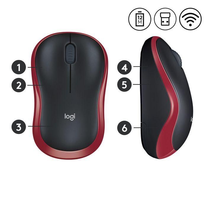 Logitech M185 Ratón Inalámbrico RF Plug-and-Play Rojo con Nano Receptor USB, Ergonómico, Fiable, Batería 1 Año 3