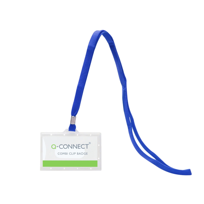 Q-connect Identificador kf17112 con Cordón Plano Azul y Apertura Lateral, 94x60 mm 1