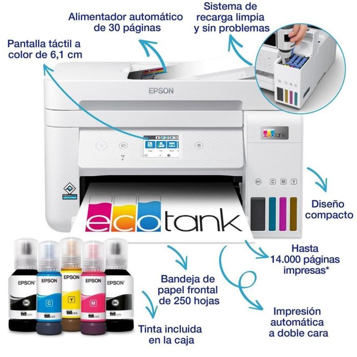 Epson ET-4856 Impresora Multifunción Ecotank Tinta A4, 33 ppm, Escáner, Copiadora, Fax, ADF, Bandeja 250 Hojas, Ultra Bajo Costo 2 Epson ET-4856 Impresora Multifunción Ecotank Tinta A4, 33 ppm, Escáner, Copiadora, Fax, ADF, Bandeja 250 Hojas, Ultra Bajo Costo 2