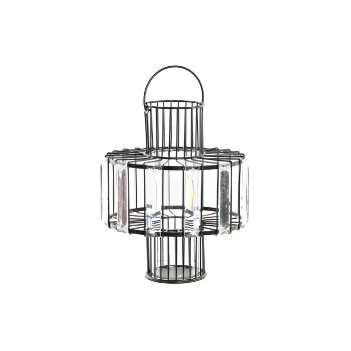 DKD Home Decor Portavelas Moderno Set de 2 Negro Transparente de Metal y Cristal 20x20x26 cm