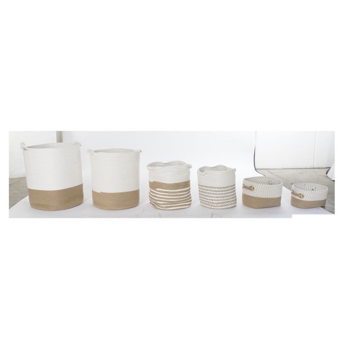 DKD Home Decor Cesta Boho Algodón Yute Blanco Marrón 45 x 54 x 45 cm Set 6 Piezas DKD Home Decor Cesta Boho Algodón Yute Blanco Marrón 45 x 54 x 45 cm Set 6 Piezas