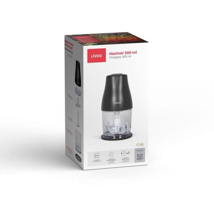 Picadora - LIVOO - 300 ml - 400 W - 1 velocidad y función turbo - 2 cuchillas de acero inoxidable - Negro 3 Picadora - LIVOO - 300 ml - 400 W - 1 velocidad y función turbo - 2 cuchillas de acero inoxidable - Negro 3