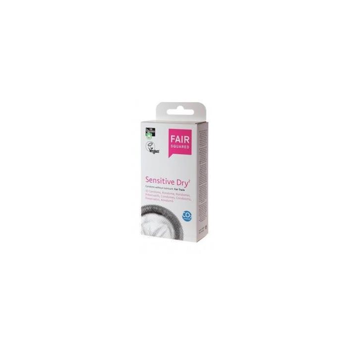 FAIR SQUARED Preservativos Sensitive Dry 10 Uds. Látex Natural, Comercio Justo, Veganos 52mm