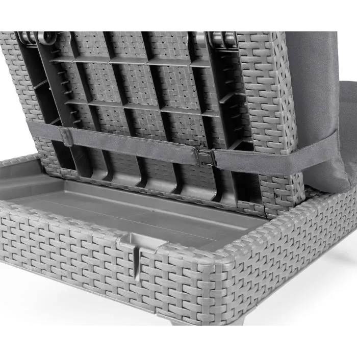 ALLIBERT by KETER Tumbona JAIPUR Imitación Ratán Tejido Gris Oscuro con Cojín Gris Oscuro 4 Posiciones 187x58x29 cm 2