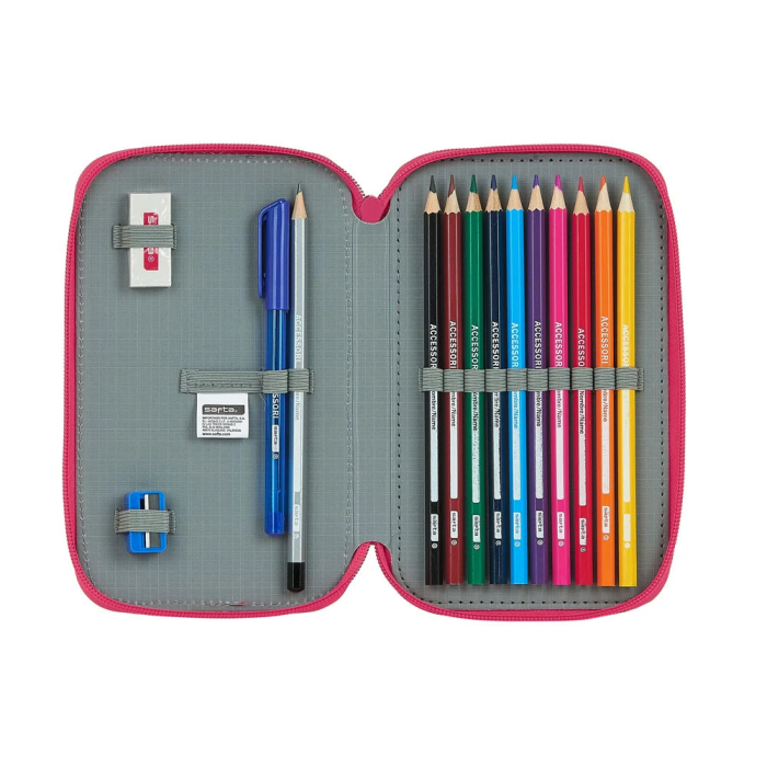 Safta Plumier Doble Pequeño 28 Piezas Blackfit8 Fresa Rosa Poliéster 600D 1