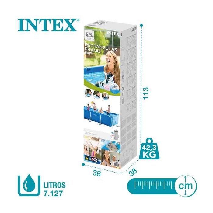 Intex Piscina Rectangular Frame 450x220x84cm con Bomba y Capacidad 7127L PVC+METAL 15