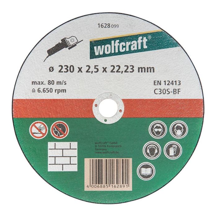 Wolfcraft Disco corte para piedra Ø230x2,5x22,23mm 1628099, profesional y doméstico, velocidad máxima 80m/sec 0 Wolfcraft Disco corte para piedra Ø230x2,5x22,23mm 1628099, profesional y doméstico, velocidad máxima 80m/sec 0