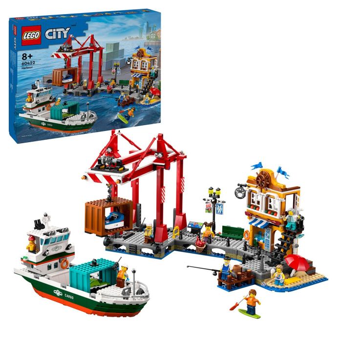 LEGO City 60422 El Puerto y el Barco Mercante, juguete de construcción para mayores de 8 años