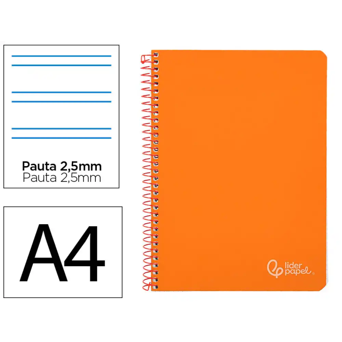 Liderpapel Cuaderno Espiral A4 Witty Tapa Dura 80 Hojas 90gr Pauta 2,5mm Con Margen Color Naranja
