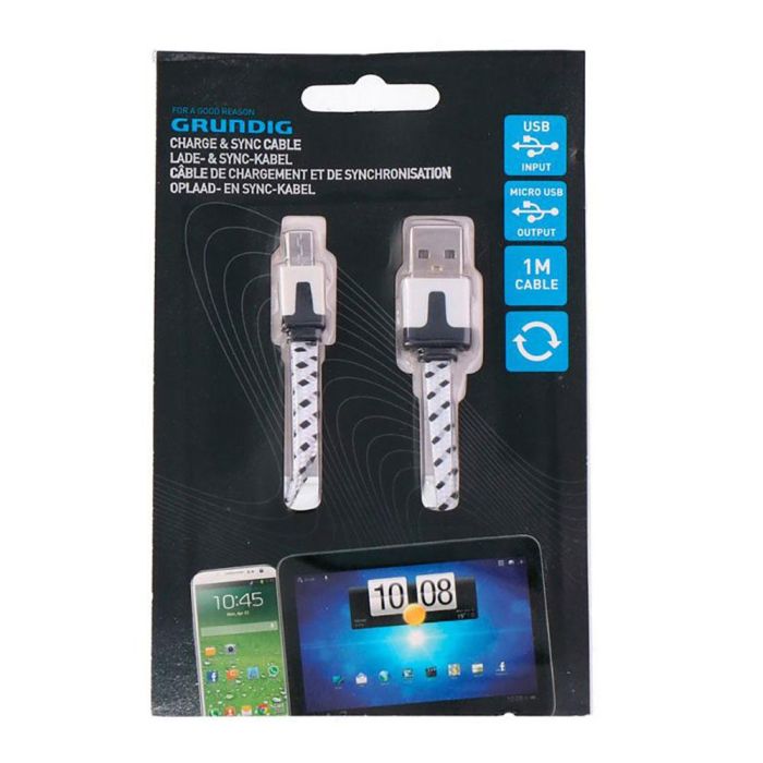Grundig Cable USB-A a Micro USB 1m Blanco/Negro para Móviles con Funda Compatible con Blackview BV6000s, BV6000, BV5800, BV5000, BV4000