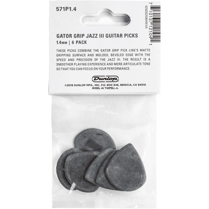 Dunlop Pack 6 Púas Gator Grip Jazz III 2 Dunlop Pack 6 Púas Gator Grip Jazz III 2