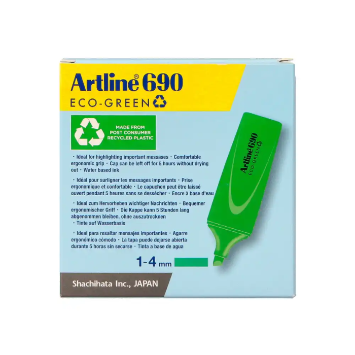 Artline EK-690 Rotulador Fluorescente Ecológico, Punta Biselada 1-4 mm, Verde 1