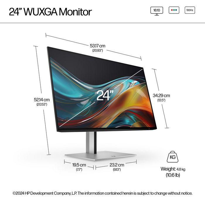 HP Monitor 724pn Series 7 Pro 24" WUXGA, PVC Free, Color Accuracy, Smooth Refresh Rate, Ergonomic HP Monitor 724pn Series 7 Pro 24" WUXGA, PVC Free, Color Accuracy, Smooth Refresh Rate, Ergonomic