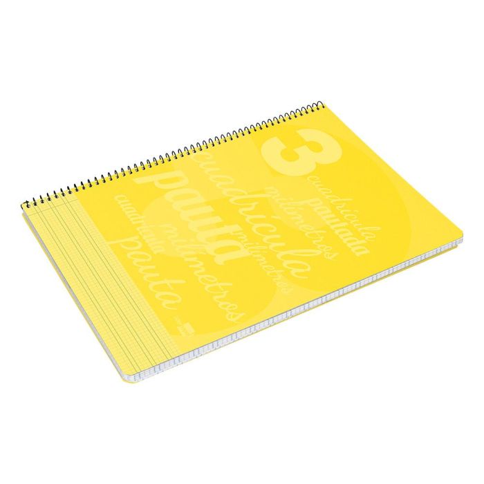 Cuaderno Espiral Liderpapel Folio Pautaguia Tapa Plastico 80H 75 gr Cuadro Pautado 3 mm Con Margen Color Amarillo 3