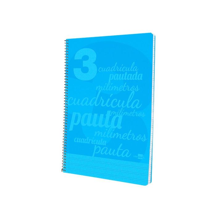 Cuaderno Espiral Liderpapel Folio Pautaguia Tapa Plastico 80H 75 gr Cuadro Pautado 3 mm Con Margen Color Azul 2