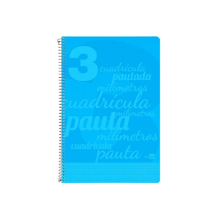 Cuaderno Espiral Liderpapel Folio Pautaguia Tapa Plastico 80H 75 gr Cuadro Pautado 3 mm Con Margen Color Azul