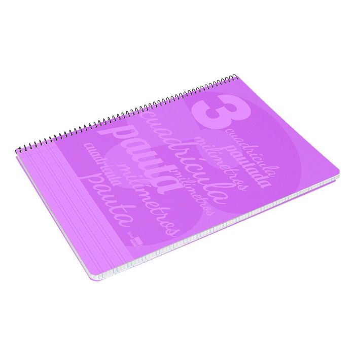 Cuaderno Espiral Liderpapel Folio Pautaguia Tapa Plastico 80H 75 gr Cuadro Pautado 3 mm Con Margen Color Violeta 1