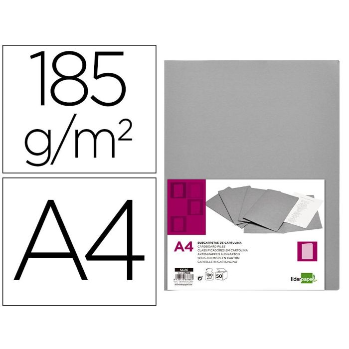 Subcarpeta Liderpapel A4 gris 180 gr-M2 50 unidades