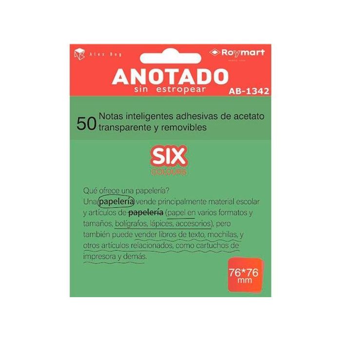 Roymart Bloc Notas Adhesivas Inteligentes Removibles 50H 76x76 Acetato Transparente Verde Fluorescente Roymart Bloc Notas Adhesivas Inteligentes Removibles 50H 76x76 Acetato Transparente Verde Fluorescente