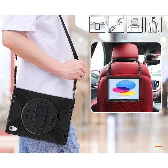 eSTUFF Funda AUSTIN Defender Negra para iPad 11ª gen 2025/10ª gen 2022. Antigolpes con soporte 360° y correa de mano/hombro 9