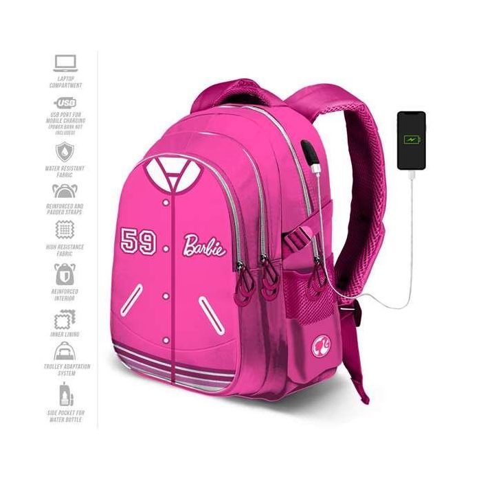 Karactermania Barbie Run. Plus Fan Varsity Mochila Escolar Rosa 44x34x21 cm con Puerto USB y Compartimentos Múltiples 8 Karactermania Barbie Run. Plus Fan Varsity Mochila Escolar Rosa 44x34x21 cm con Puerto USB y Compartimentos Múltiples 8