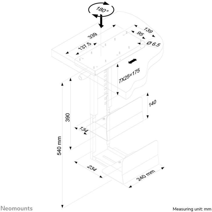 Neomounts CPU-D250BLACK Soporte CPU Bajo Escritorio Giratorio 180°, Universal, 30 kg, H:39-54cm, W:13-23cm, Negro 2