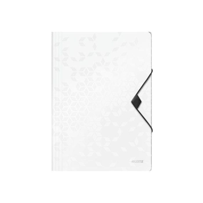 Leitz Carpeta de 3 Solapas A4 con Gomas Elásticas, Polipropileno, Color Blanco, Leitz WOW