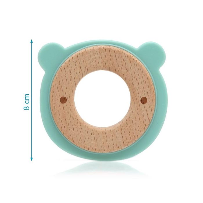 KioKids Mordedor de Madera y Silicona Suave con Diseño de Osito Verde para Bebés +3 Meses - Alivia Molestias de la Dentición, Colección Ecofriendly 3