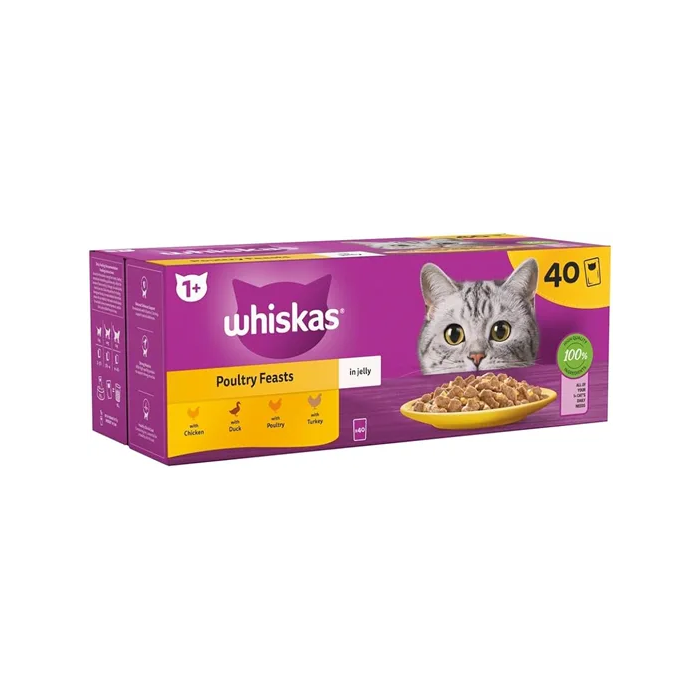 Whiskas Alimento Húmedo Gato, Aves en Gelatina, Pack 40x85 gr
