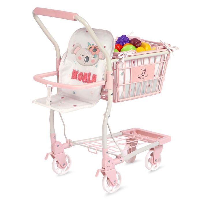 Carro compra koala portabebe con set 12 frutas para muñecas de hasta 50 cm 30x50x62 cm