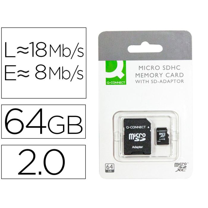 Memoria Sd Micro Q-Connect Flash 64 grb Clase 10 Con Adaptador