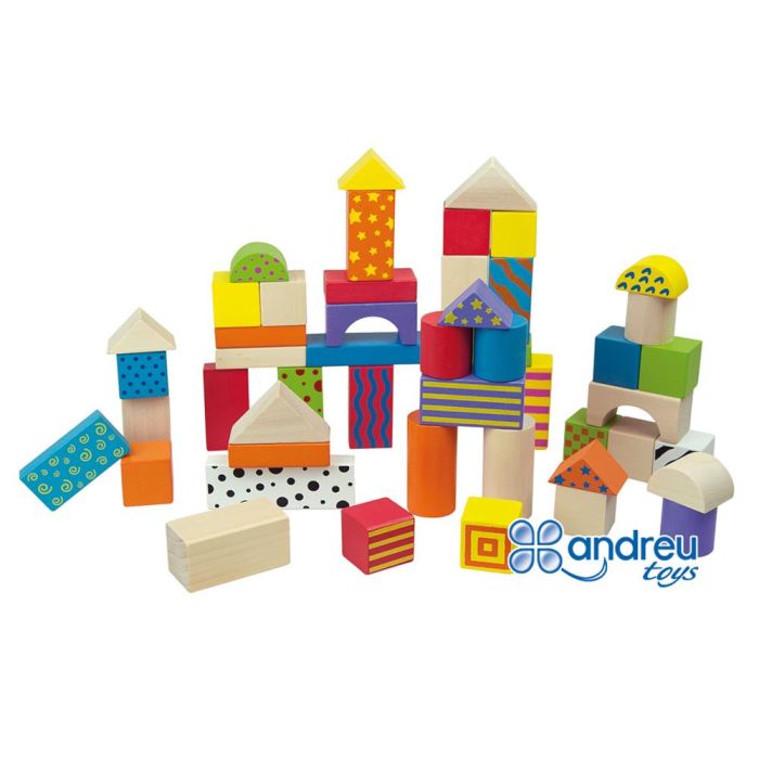 Juego Andreutoys Construccion Bloques Madera 50 Piezas 18x18 cm 1