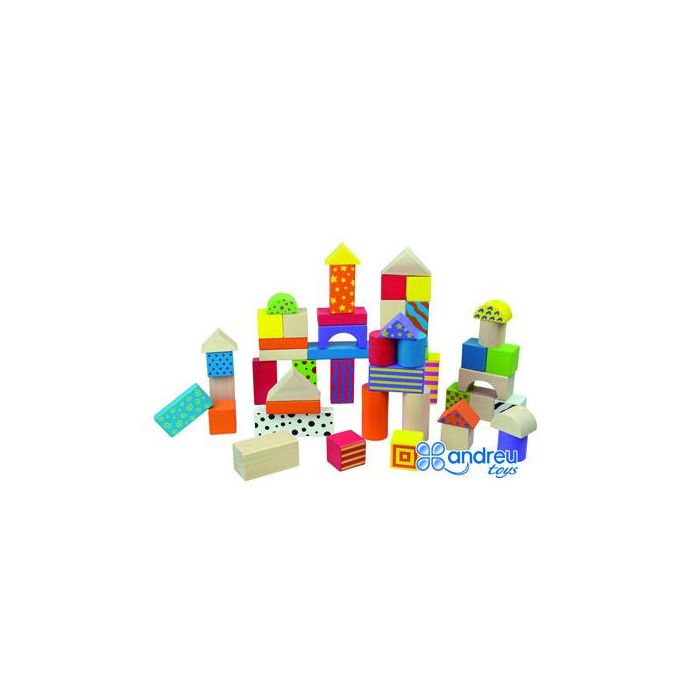 Juego Andreutoys Construccion Bloques Madera 50 Piezas 18x18 cm