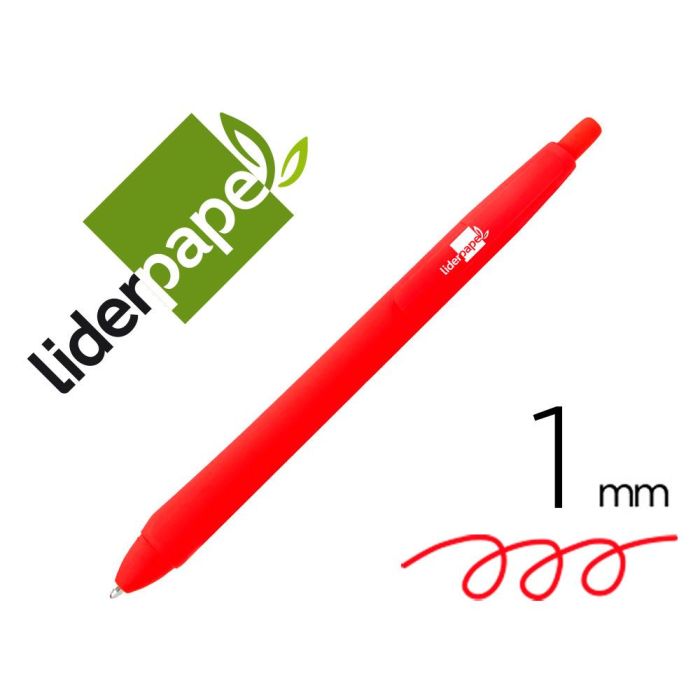 Boligrafo Liderpapel Gummy Touch Retractil 1,0 mm Tinta Roja 12 unidades