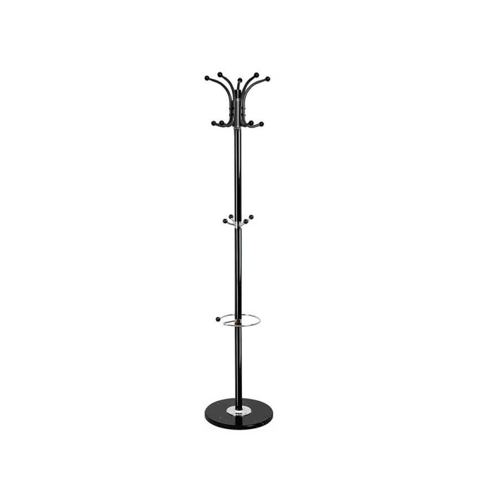 Perchero Metalico Q-Connect Negro De Pie 10 Colgadores Y Paraguero 174x40 cm 1