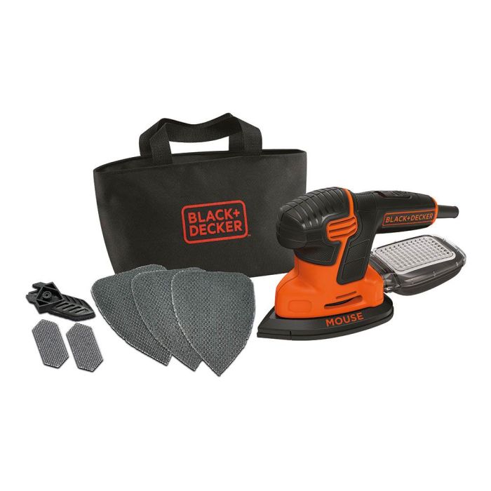 Black+Decker Lijadora de Detalle Mouse KA2000-QS 120W 14.000rpm con Depósito de Polvo y 6 Accesorios, Incluye 3 Hojas de Malla 1