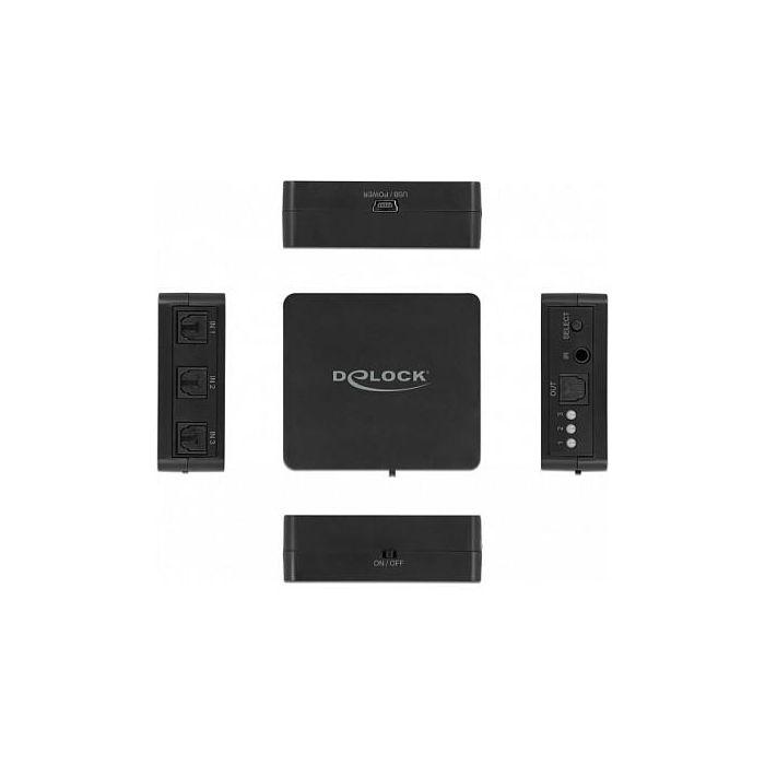 DeLOCK Conmutador Óptico S/PDIF TOSLINK 3 Entradas 1 Salida con Mando a Distancia IR y Alimentación por USB - Negro 1 DeLOCK Conmutador Óptico S/PDIF TOSLINK 3 Entradas 1 Salida con Mando a Distancia IR y Alimentación por USB - Negro 1