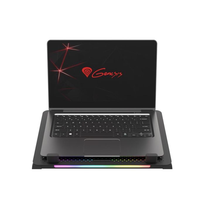 GENESIS Oxid 450 Base Refrigeradora para Portátil 15.6" con 5 Ventiladores, Iluminación RGB, USB Hub y Panel de Aluminio, Negro 3 GENESIS Oxid 450 Base Refrigeradora para Portátil 15.6" con 5 Ventiladores, Iluminación RGB, USB Hub y Panel de Aluminio, Negro 3