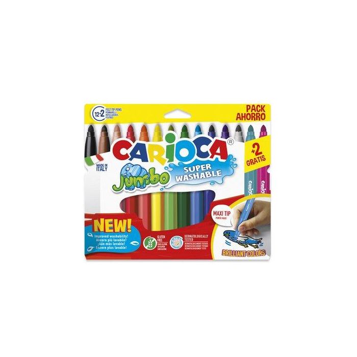 Carioca Rotuladores Jumbo Super Lavables C-Surtidos Estuche 12+2 Ud Gratis