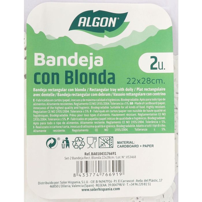 Set de 2 bandejas rectangulares Blonda 22x28 cm Algon (36 Cajas) 2 Set de 2 bandejas rectangulares Blonda 22x28 cm Algon (36 Cajas) 2