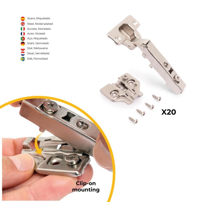 Emuca Lote de 20 bisagras rectas X92N y suplementos para atornillar, Acero, Niquelado 3 Emuca Lote de 20 bisagras rectas X92N y suplementos para atornillar, Acero, Niquelado 3