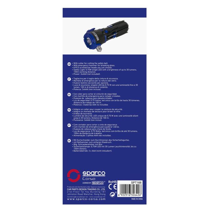 Martillo de emergencia Sparco SPCT166 30 Lm Negro/Azul Multiusos 1