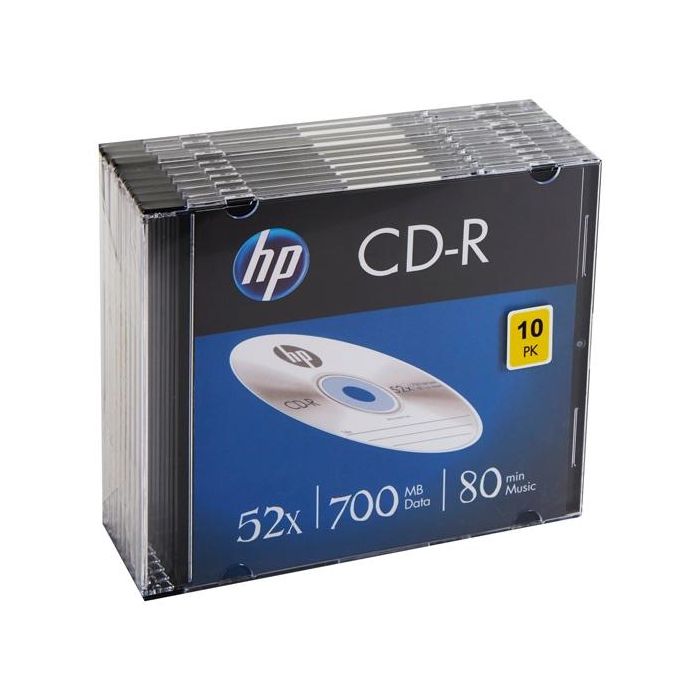 HP Cd-r , 700mb, 52x, pack 10 unidades slim case