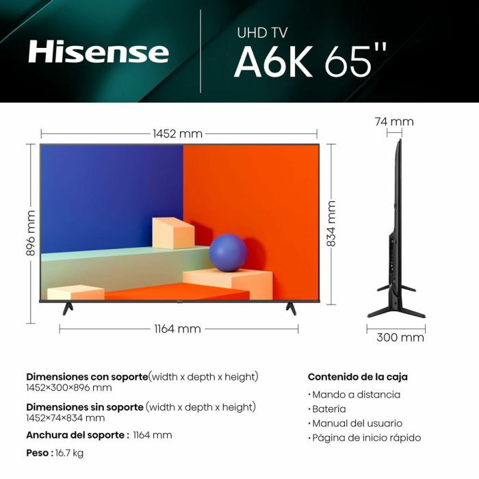 Smart TV Hisense 65A6K 4K Ultra HD LED 15
