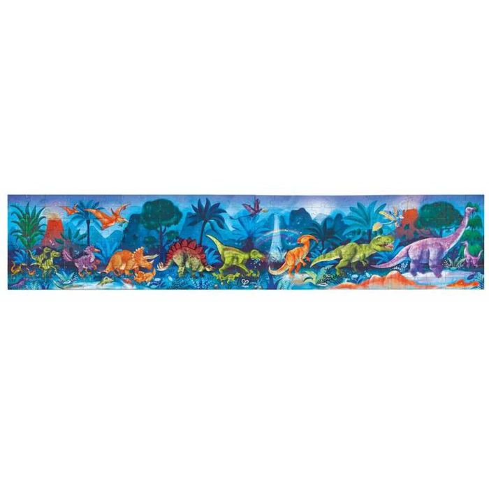 Puzzle dinosaurios 1.5 metros largo contiene 200 piezas los esqueletos brillan en la oscuridad. incluye 10 cartas con datos. 150x30x0,2cm