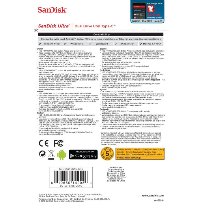 SanDisk SDDDC2-064G-G46 Ultra Pendrive Dual USB Tipo-C y Tipo-A 64GB USB 3.1 Alta Velocidad 150MB/s para Smartphones, Tablets y PC 8