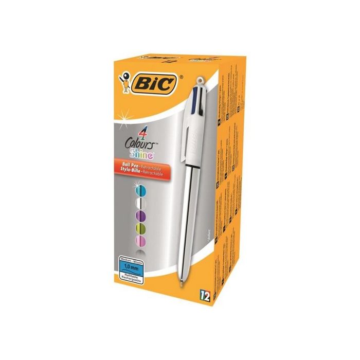 Boligrafo 4 Colores Shine Punta Fina Color Plata Azul/Negro/Rojo y Verde BIC 982873 1