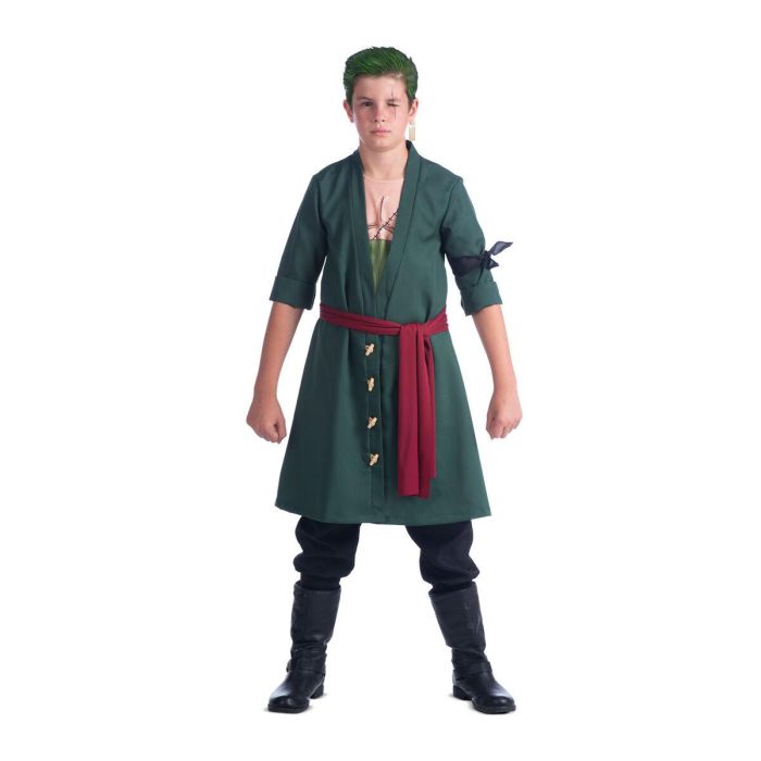 Disfraz roronoa zoro crema para el pelo, pendientes, chaqueta, pañuelo, fajín y pantalón talla 10-12 y