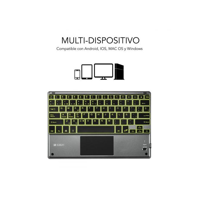 Teclado Compacto Inalámbrico por Bluetooth Subblim Touchpad Smart Blacklit/ Gris 1