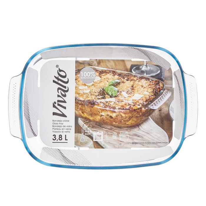 Vivalto Bandeja Rectangular de Borosilicato con Asas, 3800ml, 38x25.4x6.5 cm 2